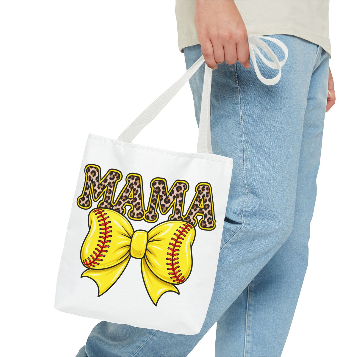 Softball mama tote bag -she plays, I pray/leopard print Softball bow
