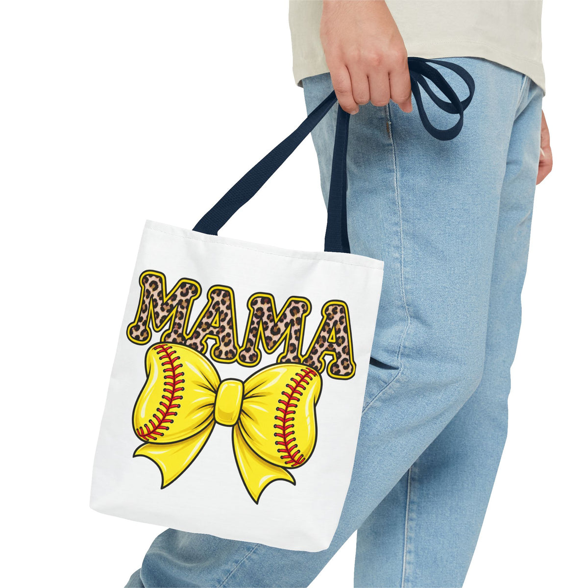 Softball mama tote bag -she plays, I pray/leopard print Softball bow