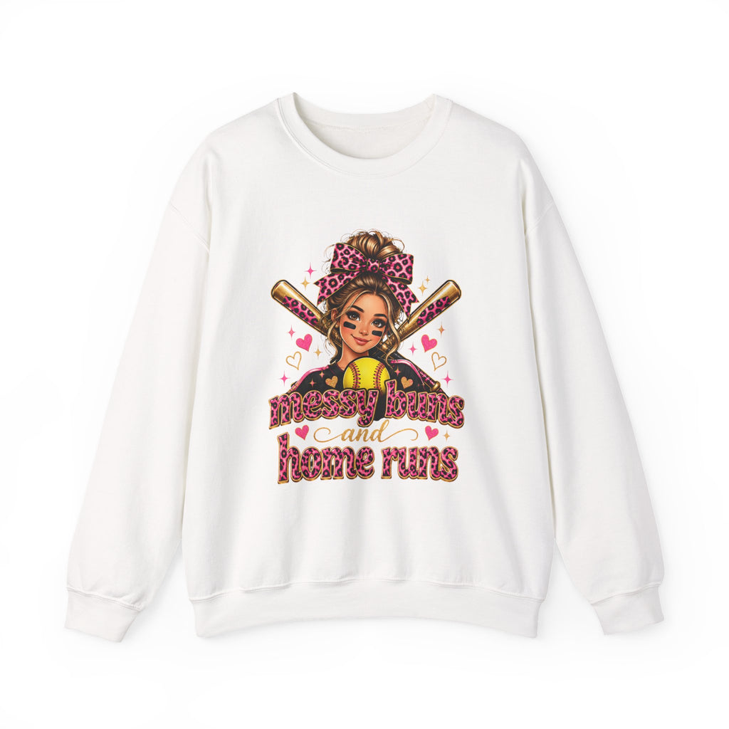 Messy bun and home run sweatshirt/pink leopard bowl softball crewneck