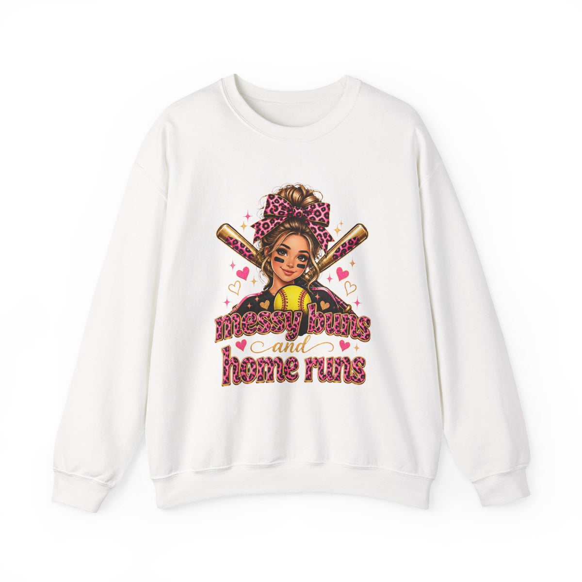 Messy bun and home run sweatshirt/pink leopard bowl softball crewneck