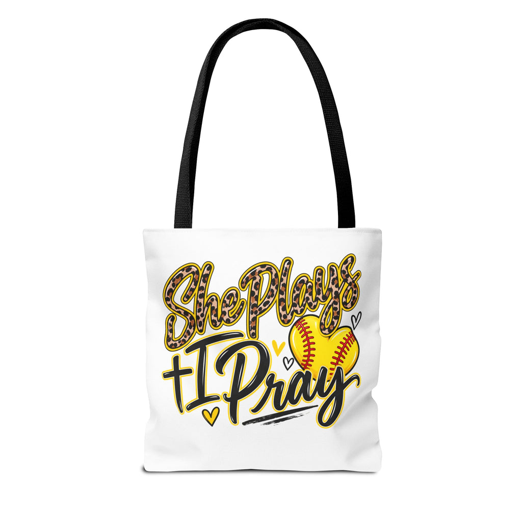 Softball mama tote bag -she plays, I pray/leopard print Softball bow