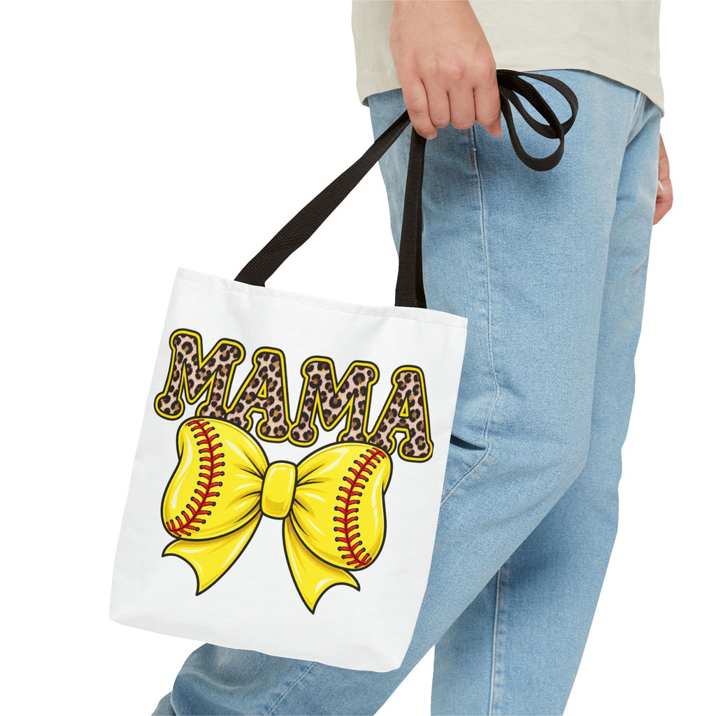 Softball mama tote bag -she plays, I pray/leopard print Softball bow