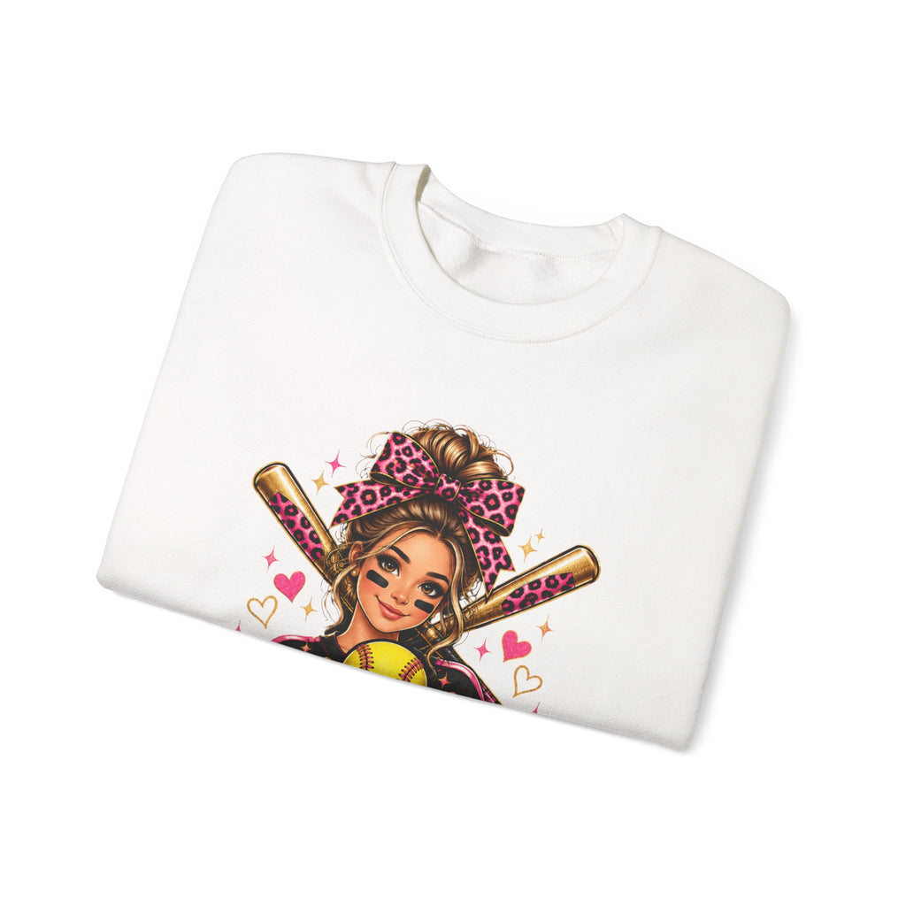 Messy bun and home run sweatshirt/pink leopard bowl softball crewneck