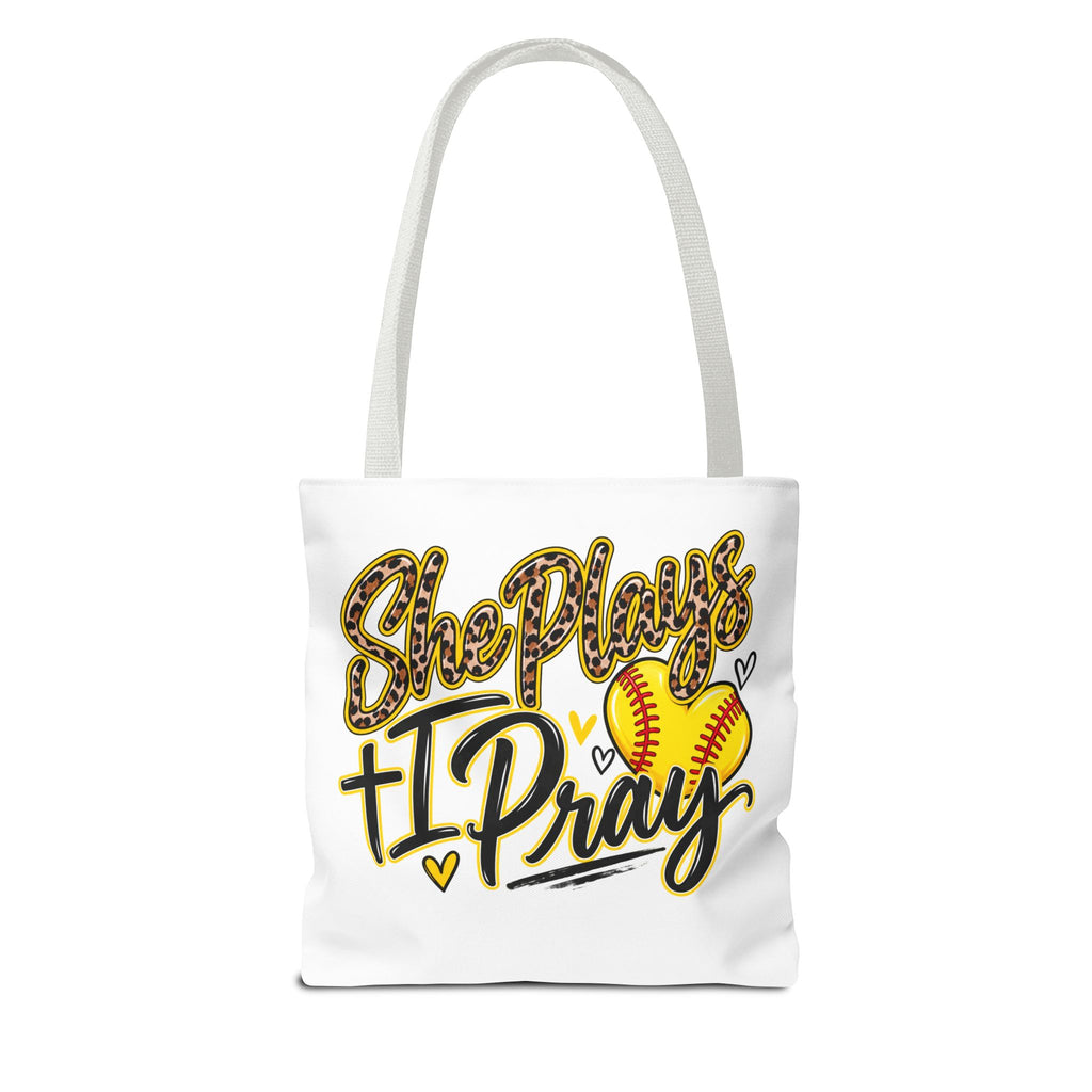 Softball mama tote bag -she plays, I pray/leopard print Softball bow