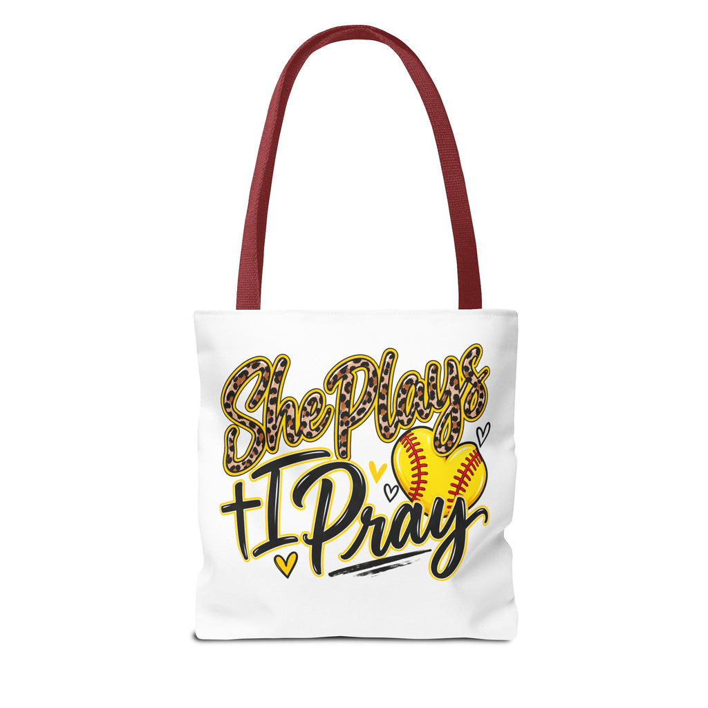 Softball mama tote bag -she plays, I pray/leopard print Softball bow