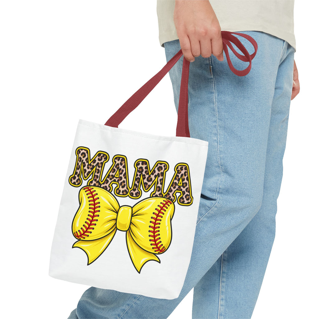 Softball mama tote bag -she plays, I pray/leopard print Softball bow