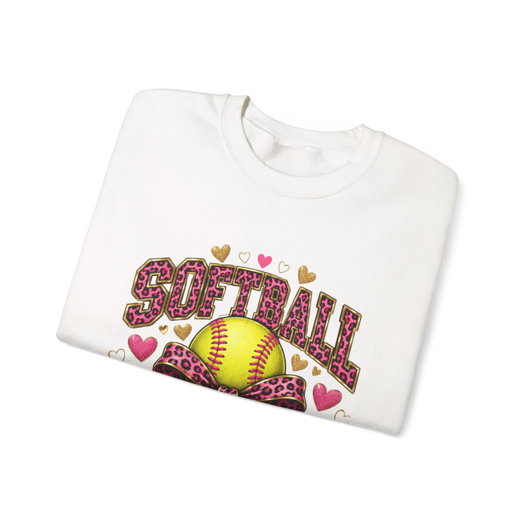 Softball mama sweatshirt/pink leopard print bow and Softball crewneck